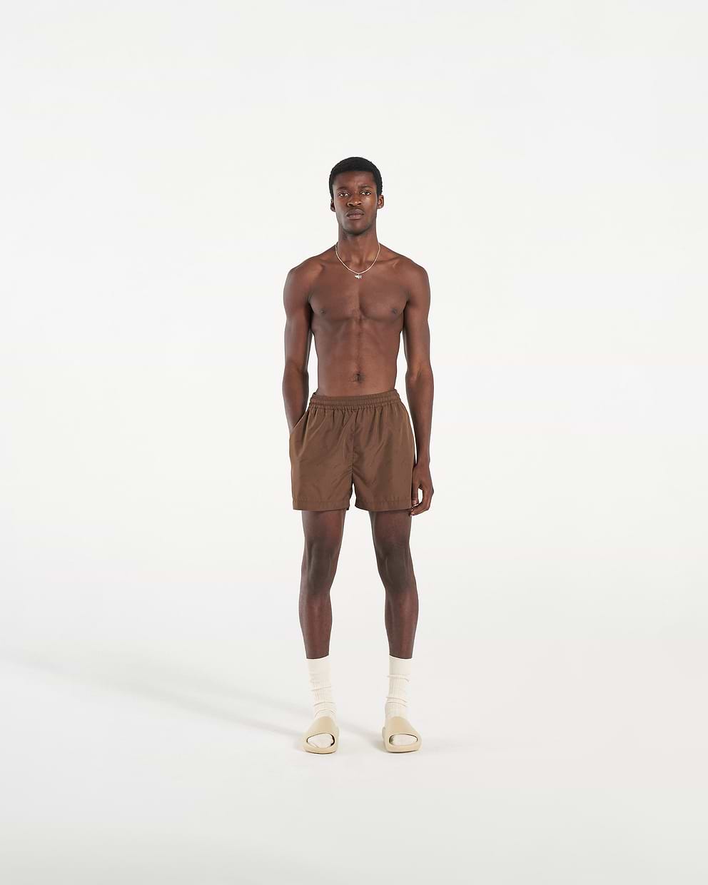 All Over Logo Swim Shorts - Brown
